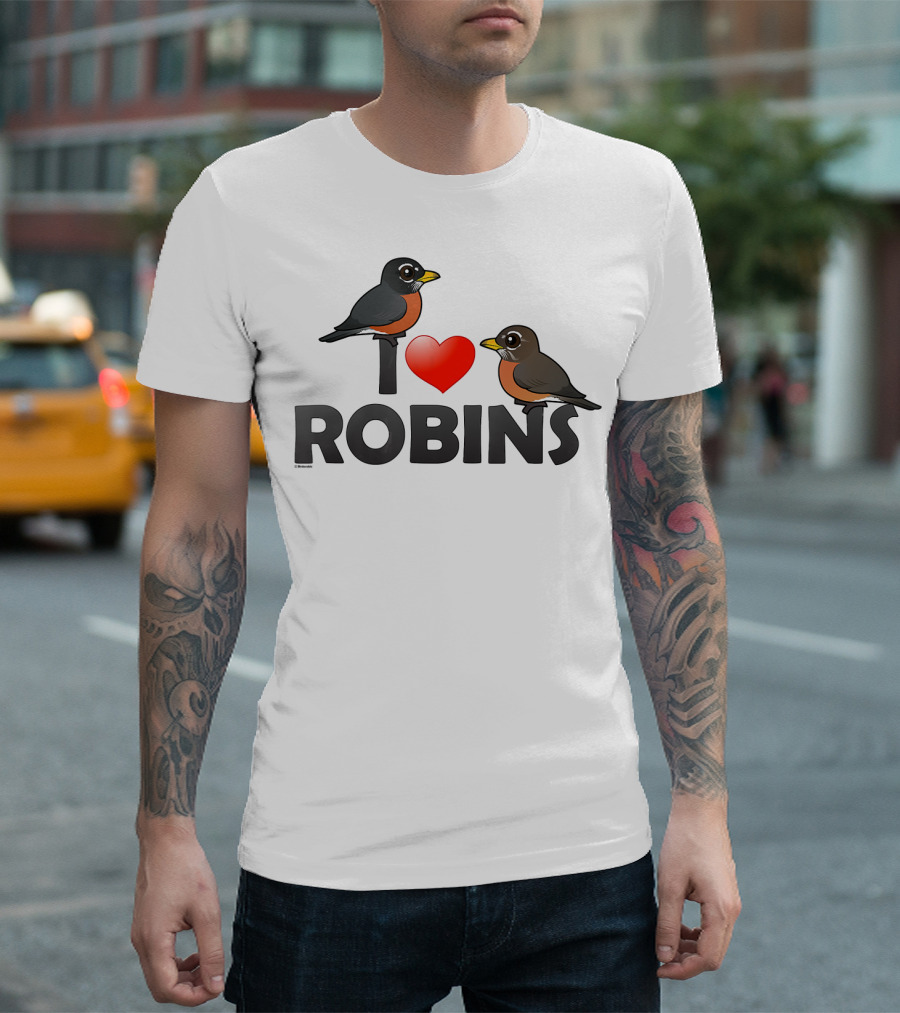 I Love Robins Cute Cartoon Bird T-Shirt