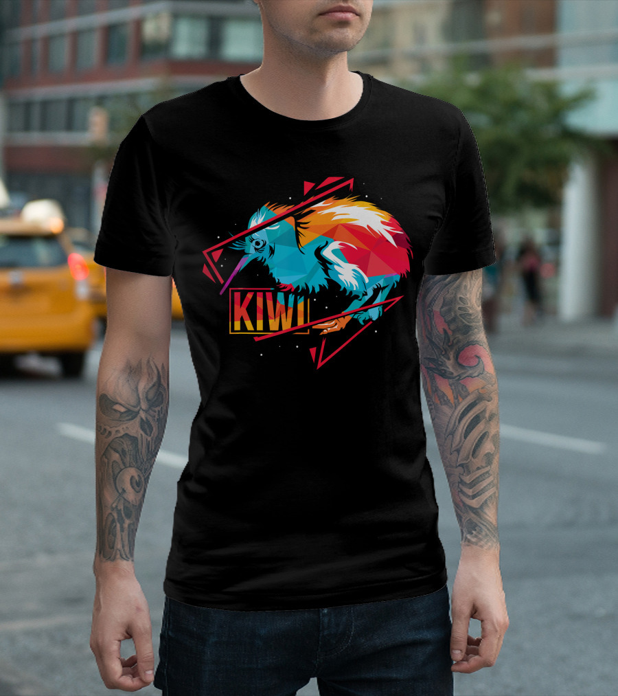 Cute Kiwi Bird New Zealand Colorful Geometric T-Shirt