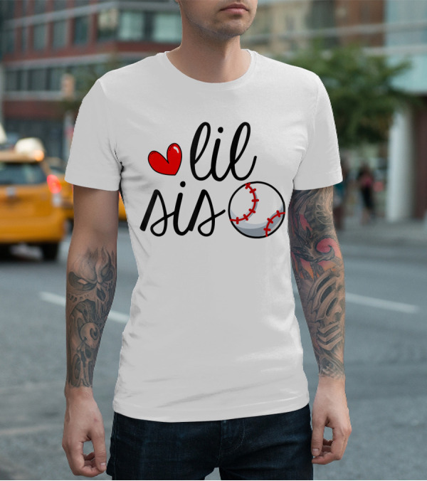 Lil Sis Heart Baseball Sports Playful T-Shirt