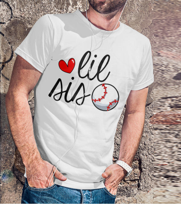 Lil Sis Heart Baseball Sports Playful T-Shirt