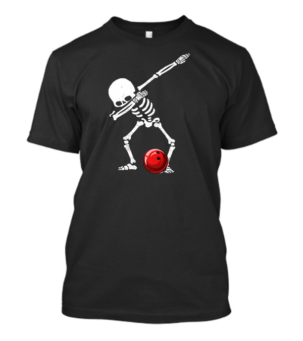 Dabbing Bowling Skeleton With Red Ball T-Shirt