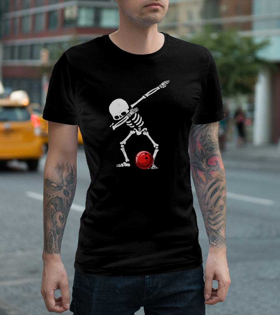 Dabbing Bowling Skeleton With Red Ball T-Shirt