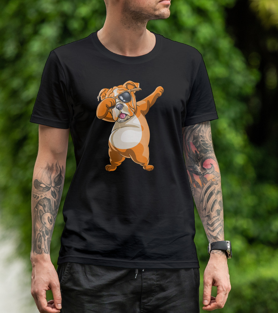 Dabbing English Bulldog Dog Dab With Sunglasses T-Shirt