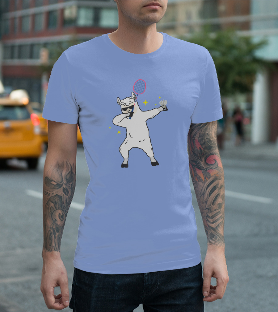 Dabbing Llama Badminton Racket And Shuttlecock T-Shirt