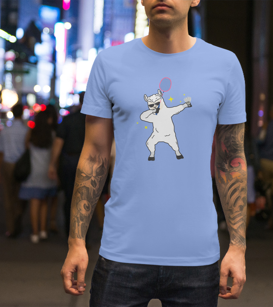 Dabbing Llama Badminton Racket And Shuttlecock T-Shirt