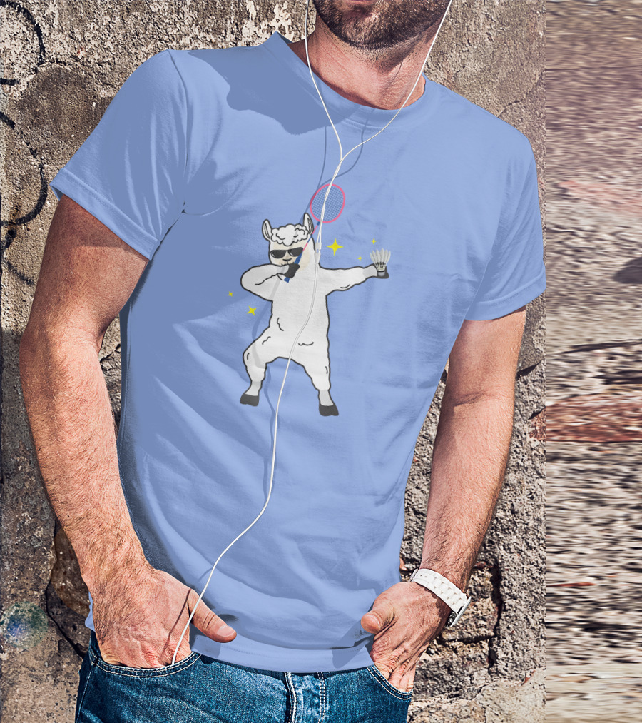 Dabbing Llama Badminton Racket And Shuttlecock T-Shirt