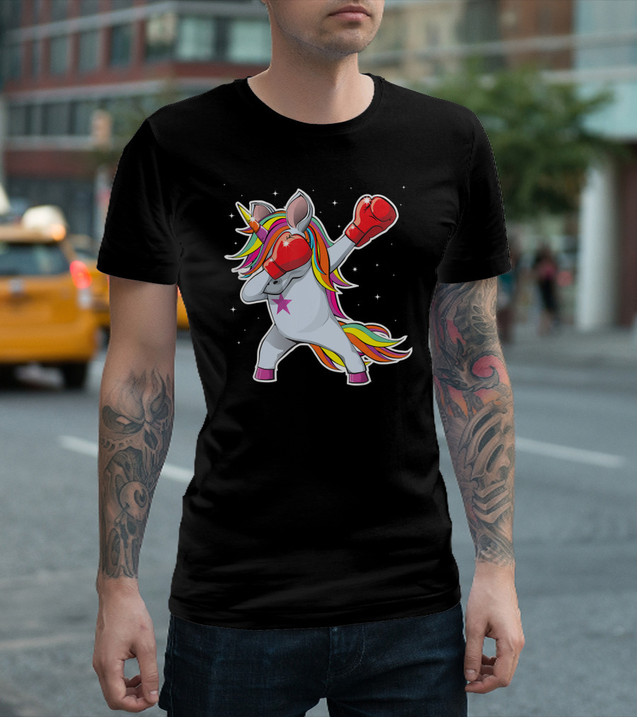 Dabbing Boxing Unicorn with Rainbow Mane and Red Gloves Girl Squad Rules T-Shirt