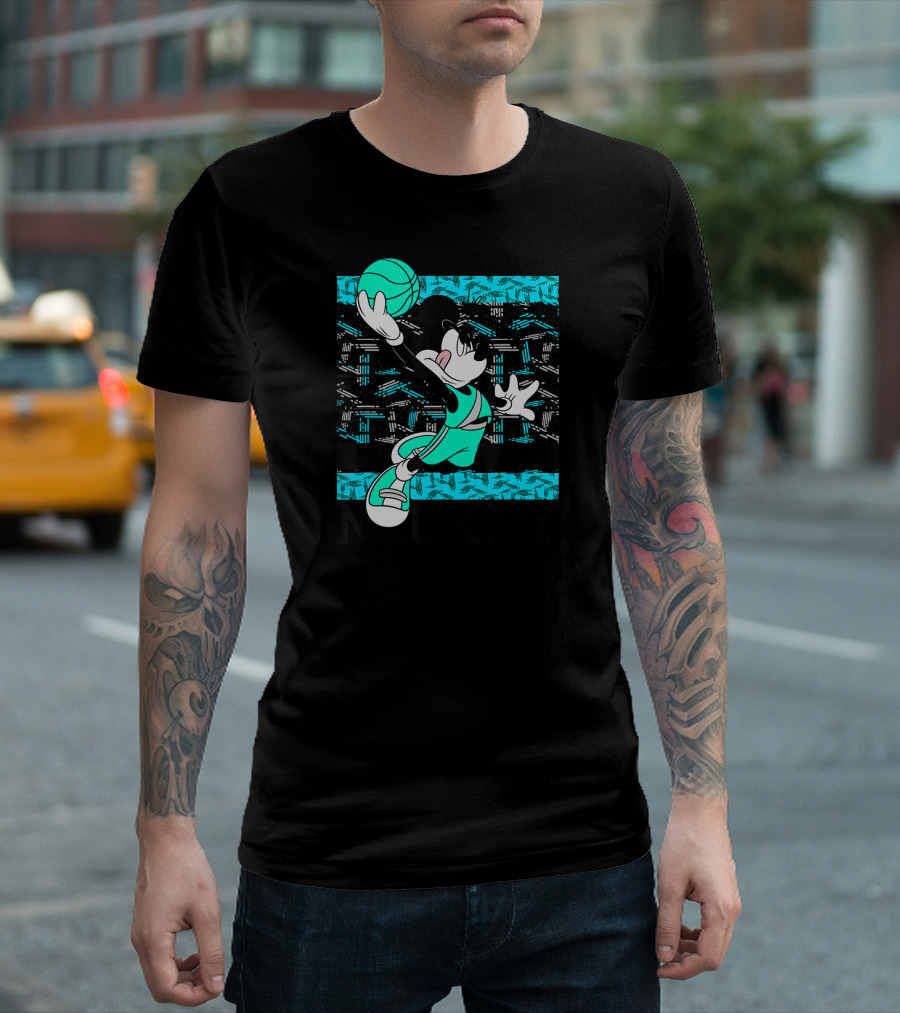 Mickey Mouse Basketball Slam Dunk Teal T-Shirt