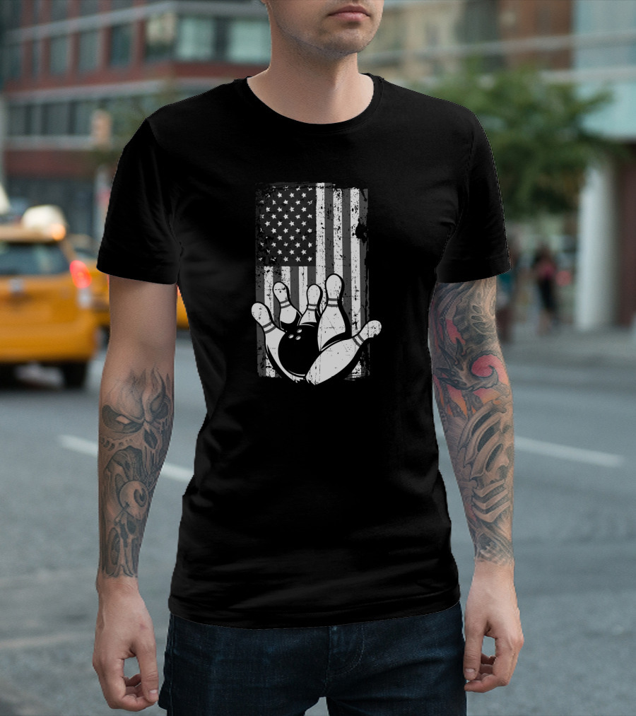 Distressed American Flag Bowling Spare Split Iconic T-Shirt