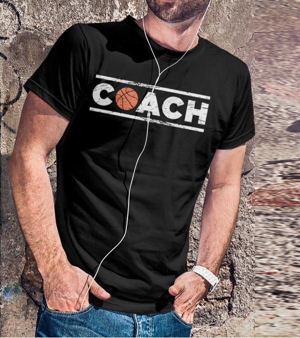 Distressed Basketball Coach Bold Lettering T-Shirt