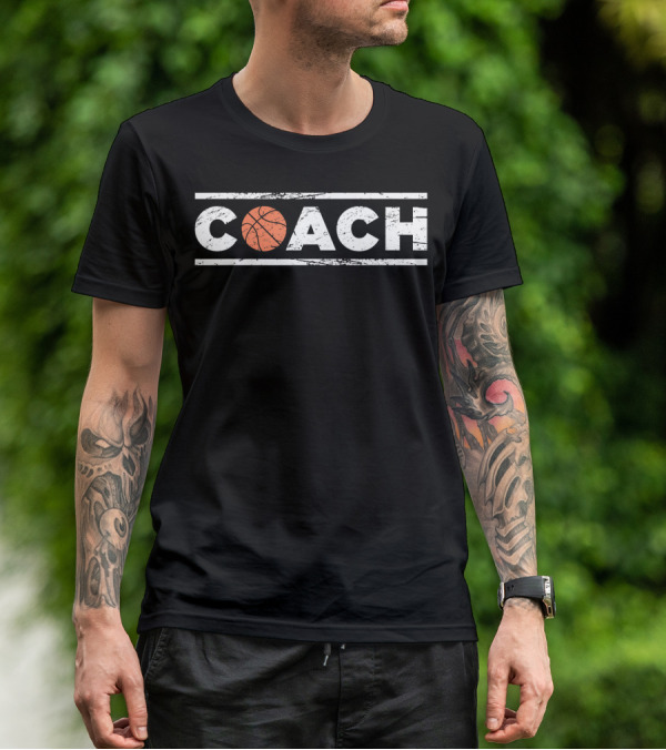 Distressed Basketball Coach Bold Lettering T-Shirt