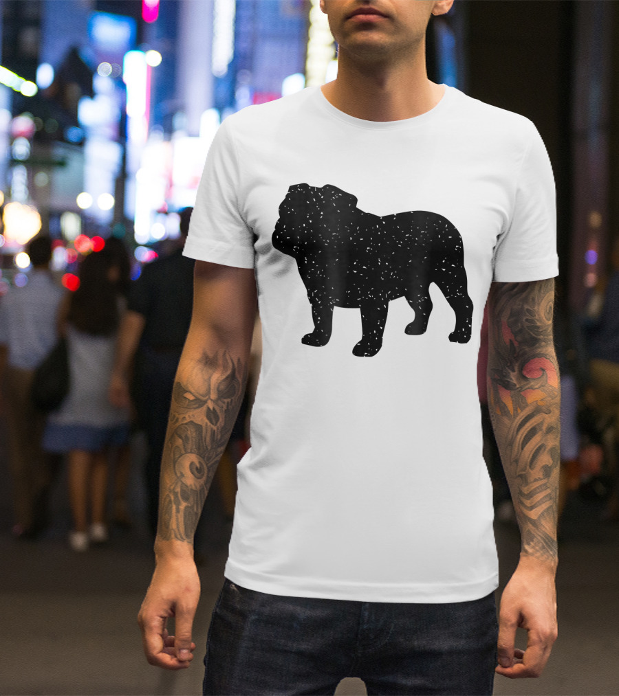 Distressed Black English Bulldog T-Shirt