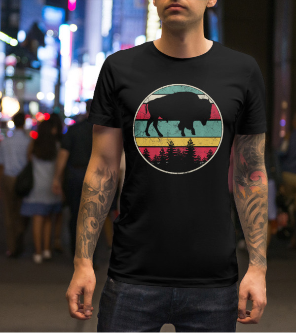 Buffalo Bison Distressed Vintage Forest T-Shirt