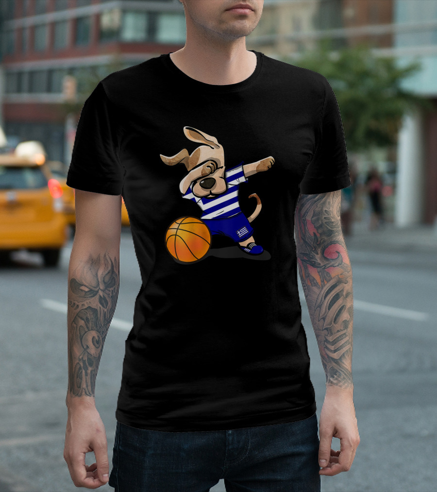 Dog Dabbing Basketball Greece Greek Jersey T-Shirt