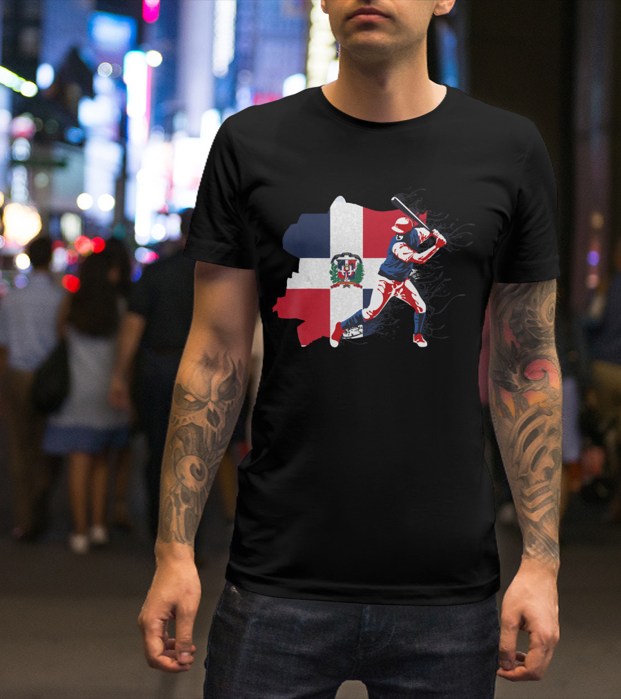 Dominican Republic Flag Baseball Batter T-Shirt