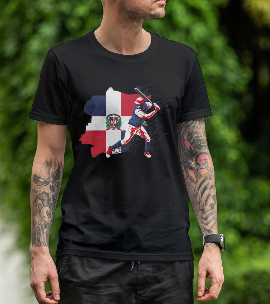Dominican Republic Flag Baseball Batter T-Shirt