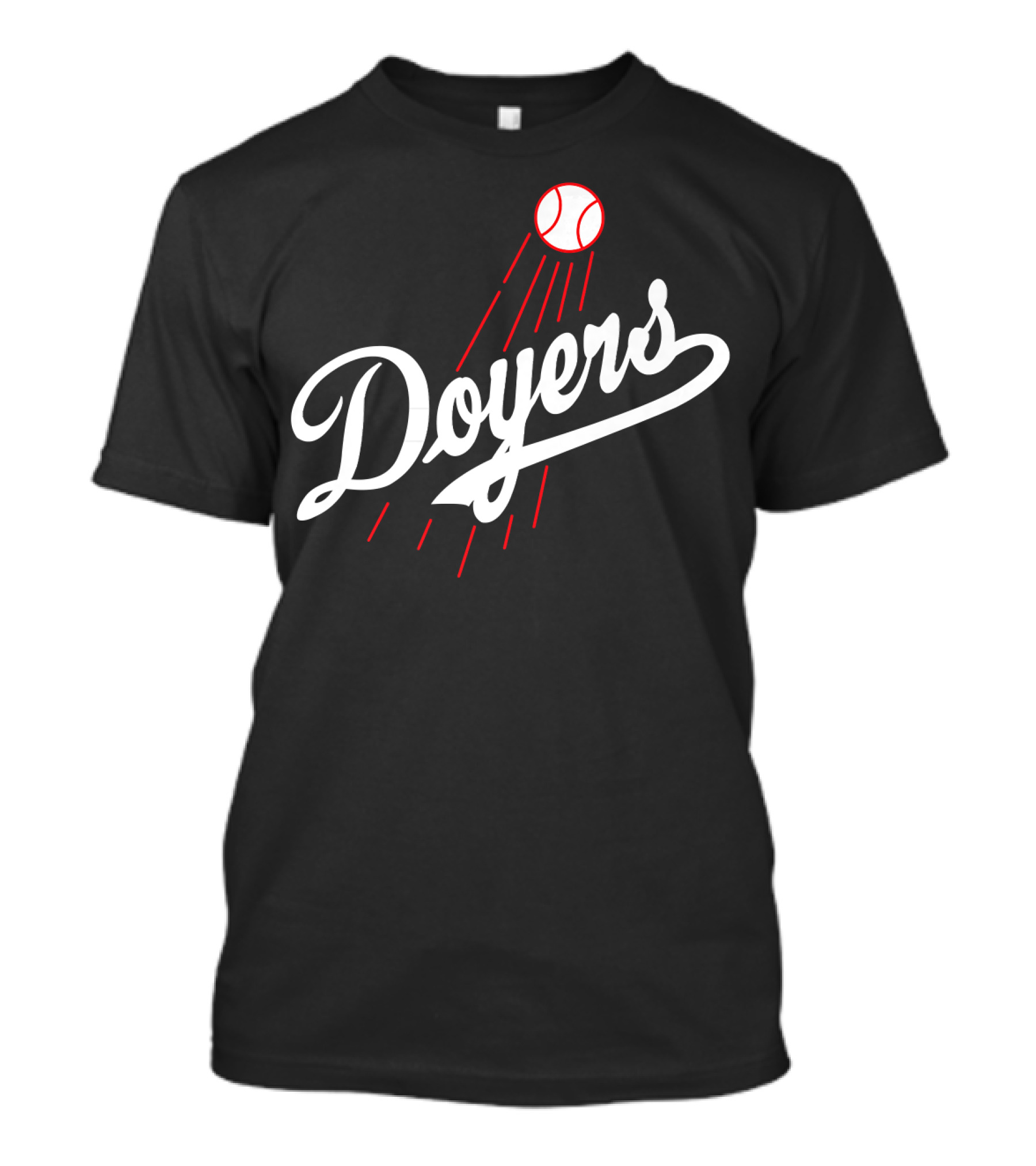 Doyers Baseball Red And White Script With Flying Ball T-Shirt