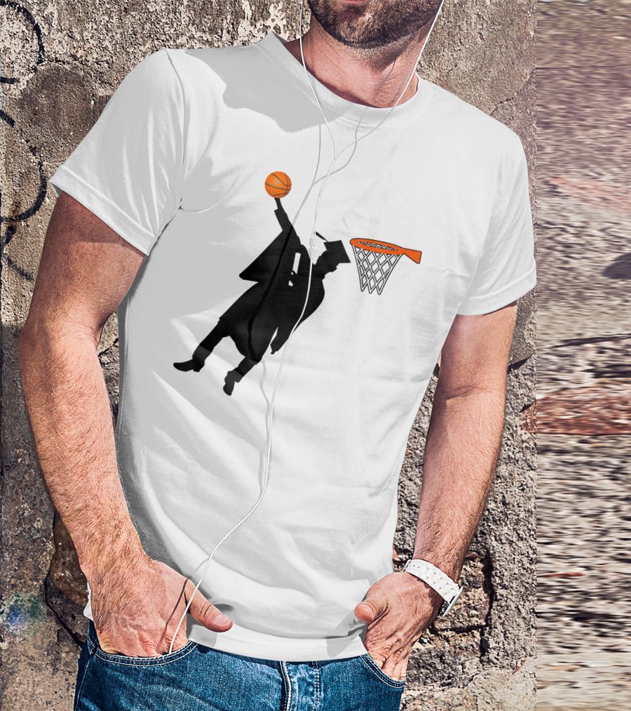Graduation Basketball Dunk Silhouette With Cap And Basketball Hoop T-Shirt