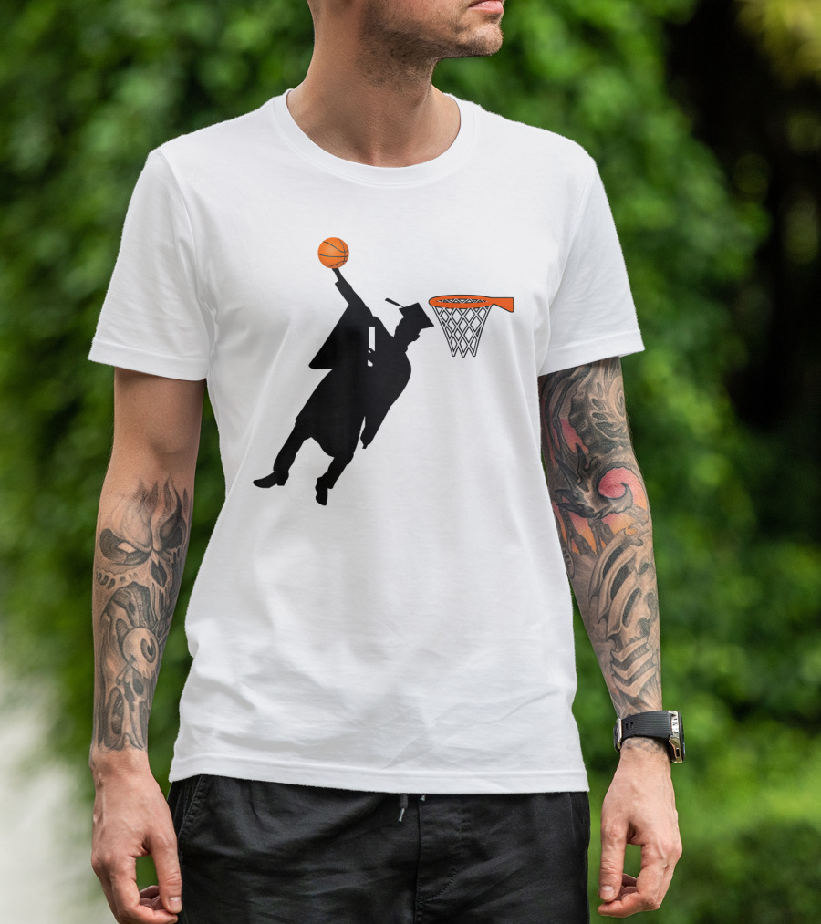 Graduation Basketball Dunk Silhouette With Cap And Basketball Hoop T-Shirt