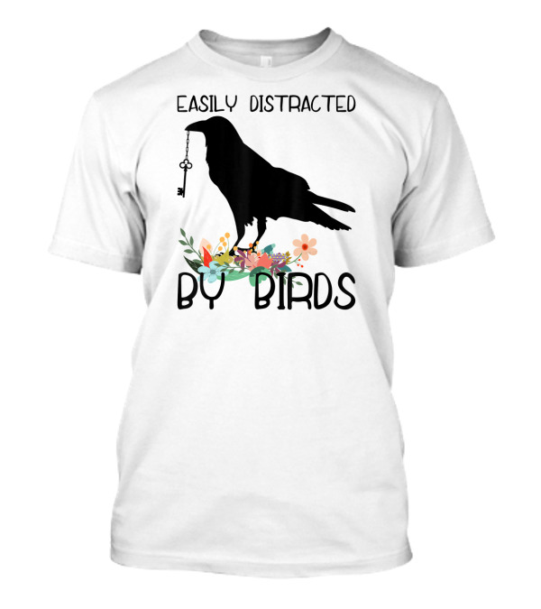 Easily Distracted By Birds Silhouette Of Bird With Key And Floral Elements T-Shirt