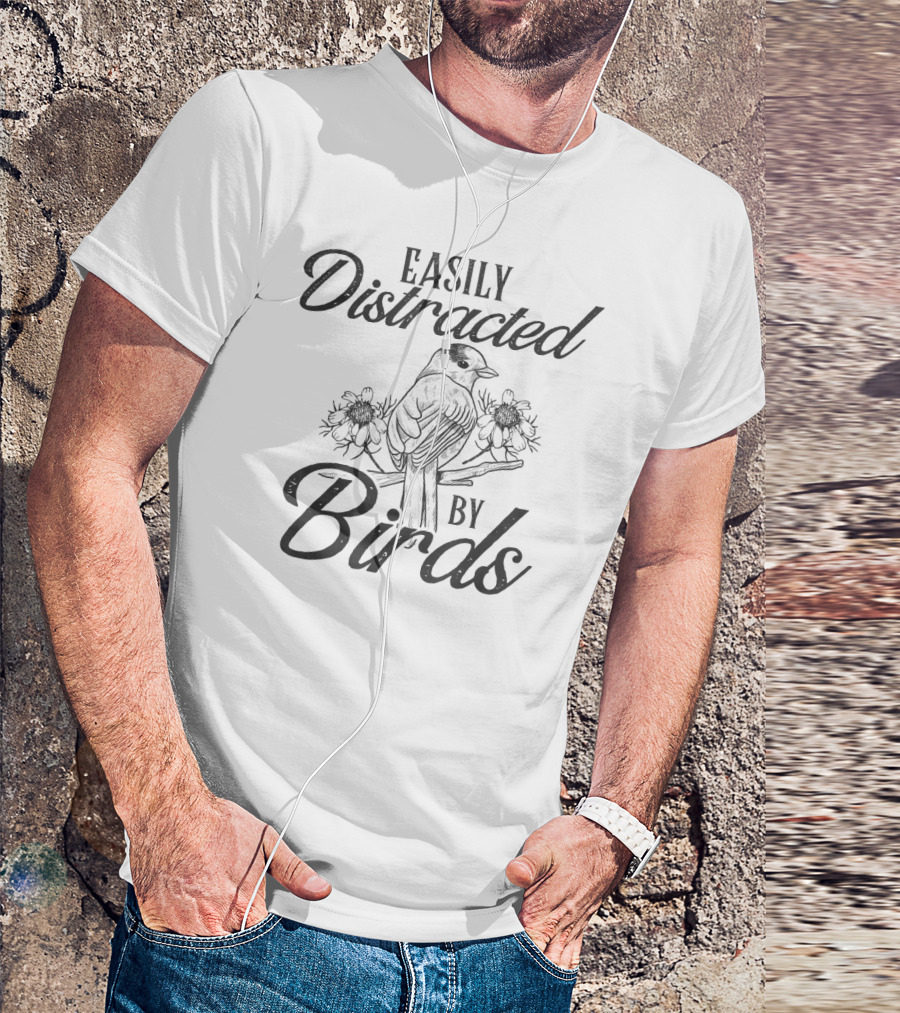 Easily Distracted By Birds Bird With Floral Accents T-Shirt