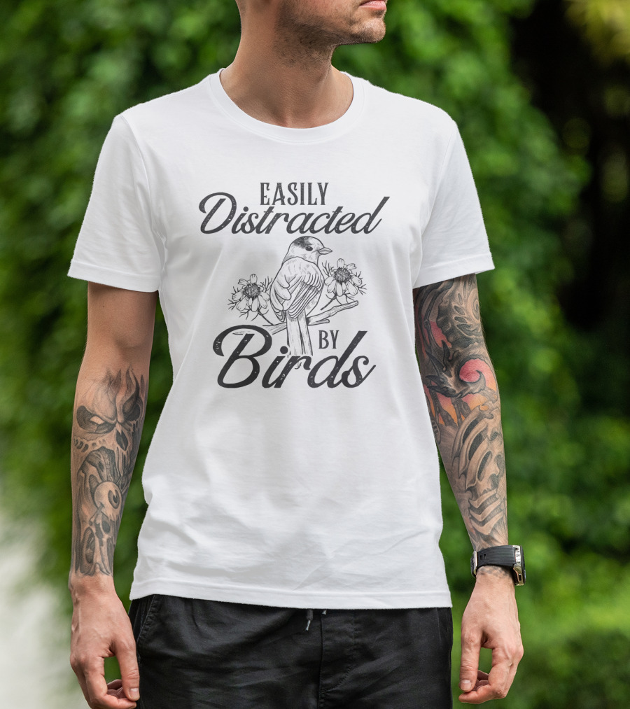 Easily Distracted By Birds Bird With Floral Accents T-Shirt