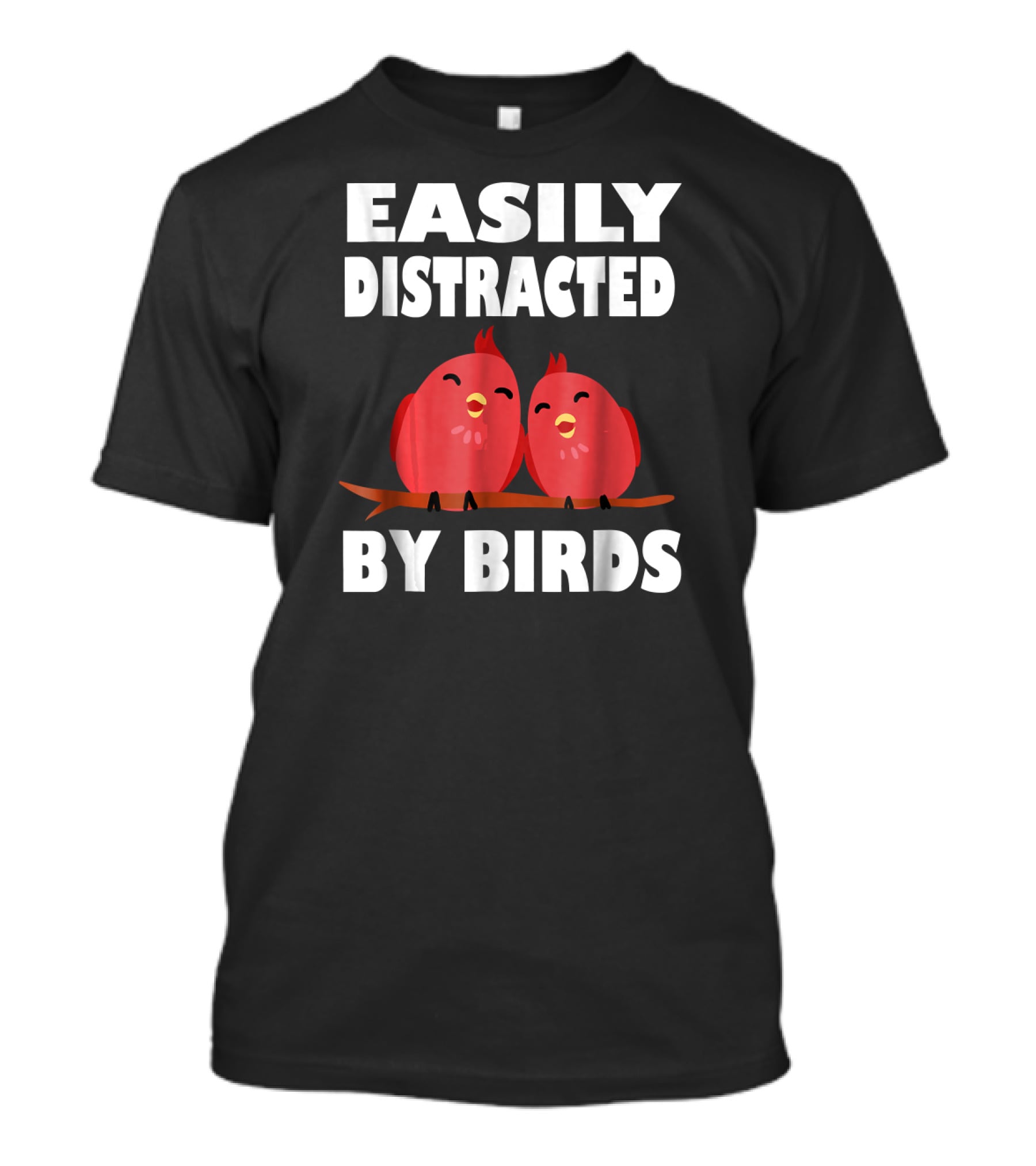 Easily Distracted By Birds Red Cartoon Style Bird Pair T-Shirt