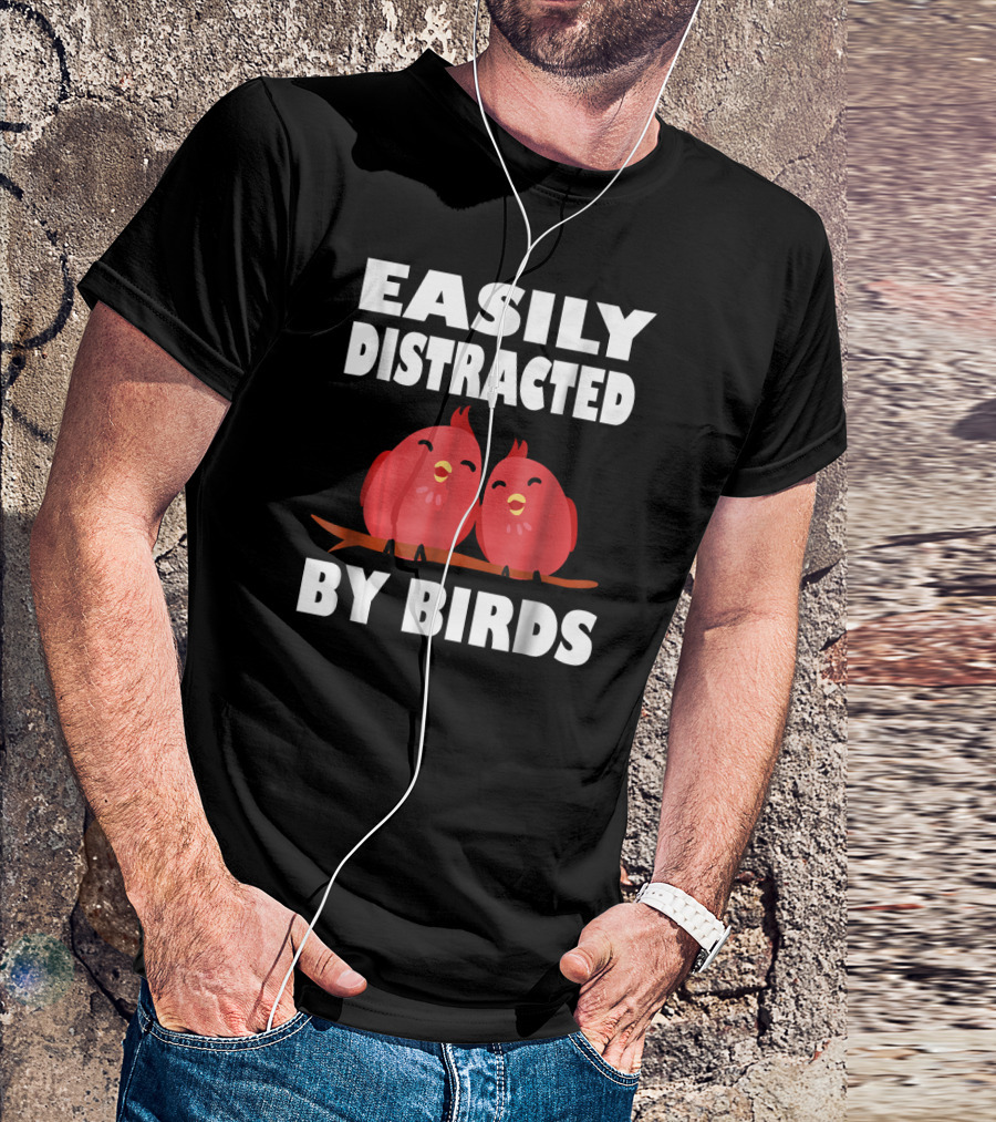 Easily Distracted By Birds Red Cartoon Style Bird Pair T-Shirt