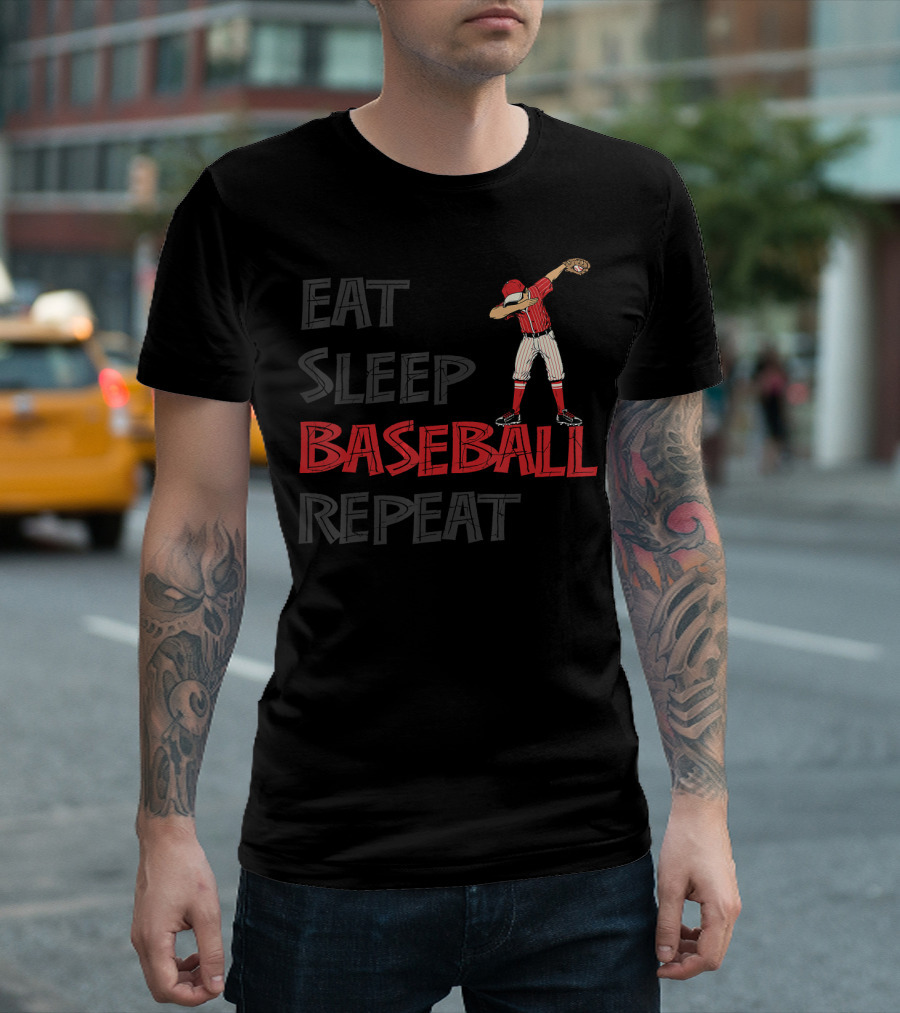 Eat Sleep Baseball Repeat Dabbing Player T-Shirt