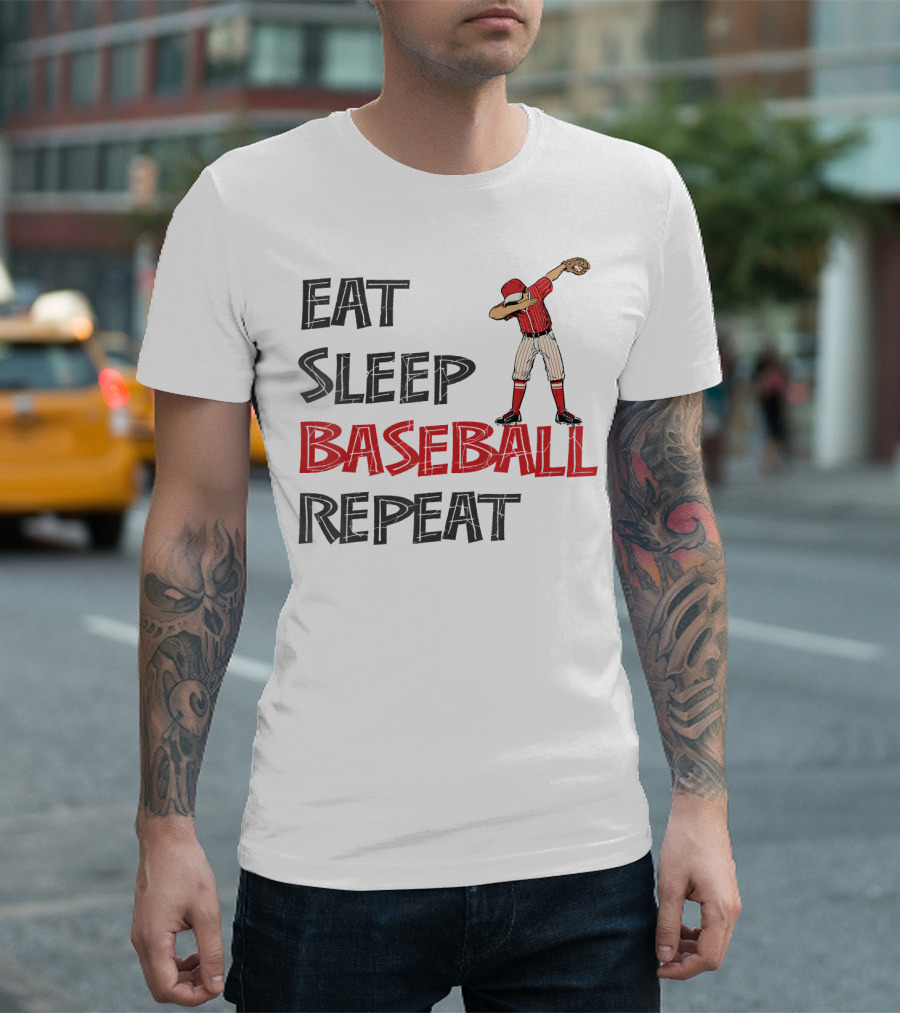 Eat Sleep Baseball Repeat Dabbing Player T-Shirt