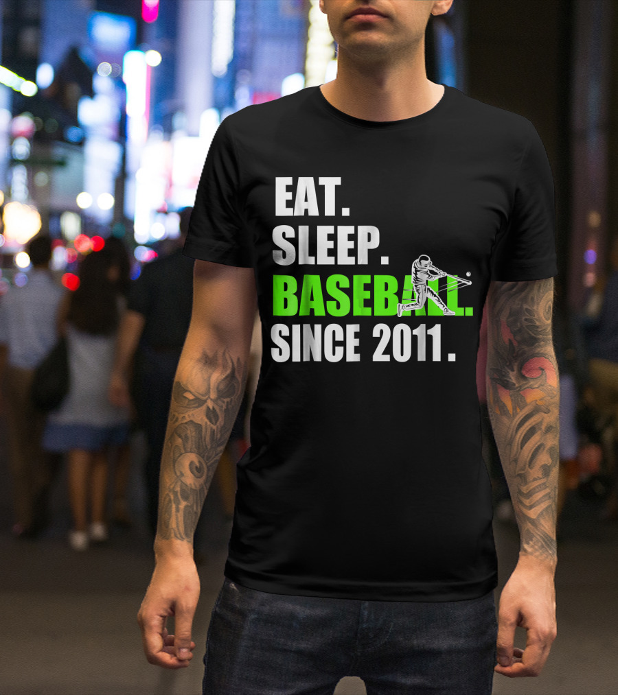 Eat Sleep Baseball Since 2011 Batter Swinging T-Shirt