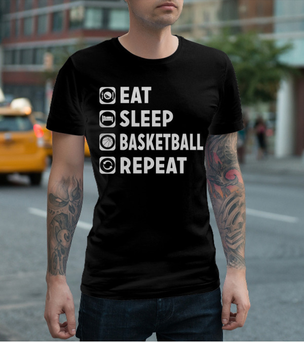 Eat Sleep Basketball Repeat Funny Bas Iconic Lifestyle Routine T-Shirt