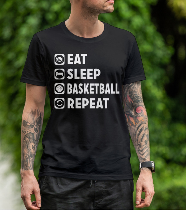 Eat Sleep Basketball Repeat Funny Bas Iconic Lifestyle Routine T-Shirt