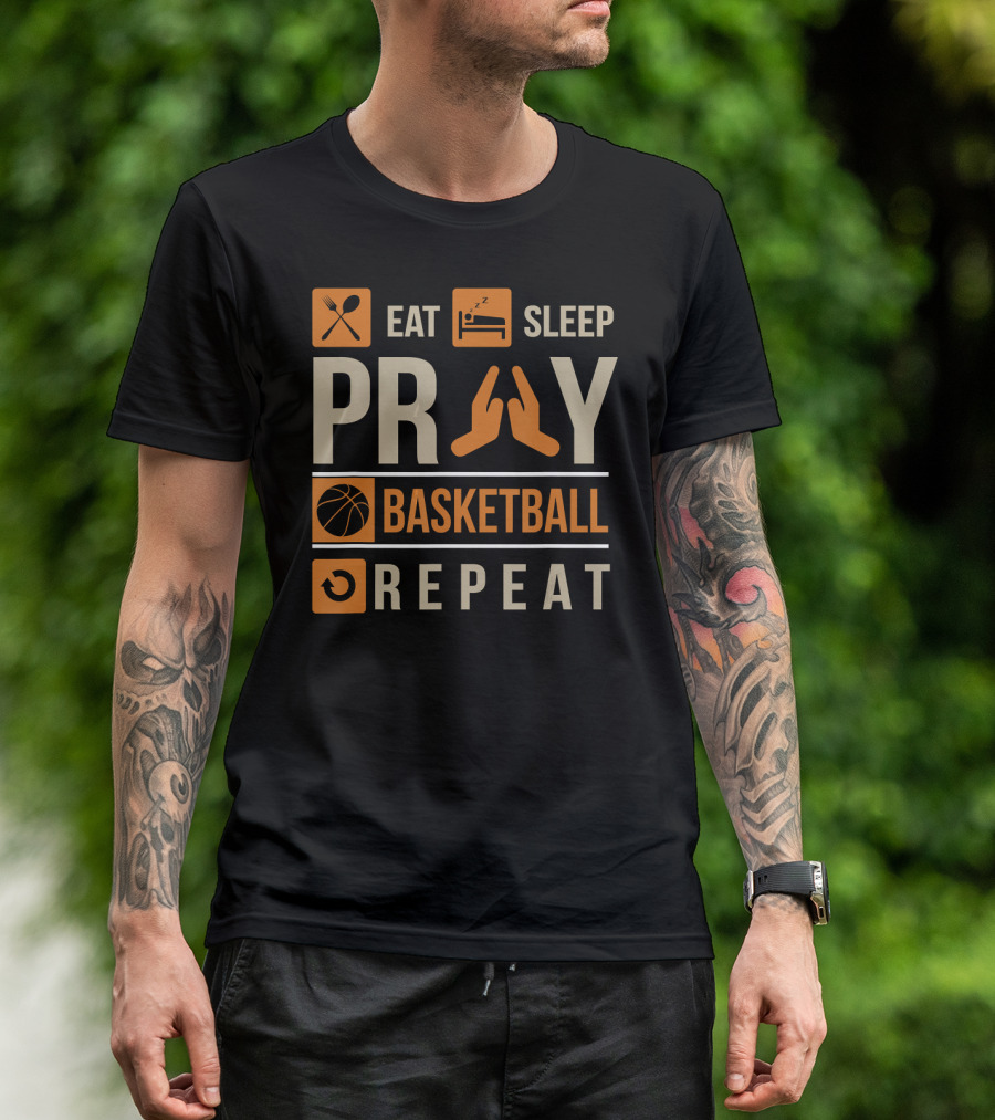 Eat Sleep Pray Basketball Repeat Catholic Basketball Lovers Faith-Based Sports Routine T-Shirt