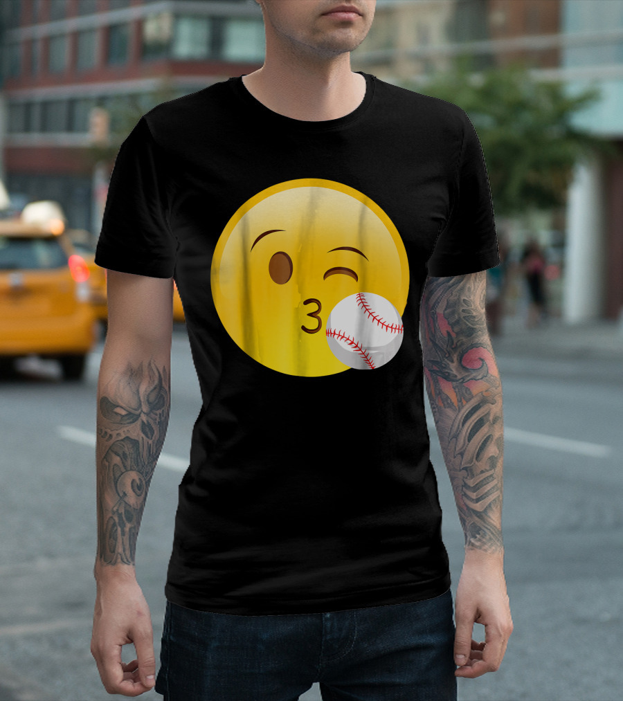 Emoji Baseball Kiss Funny Cute Sports League T-Shirt