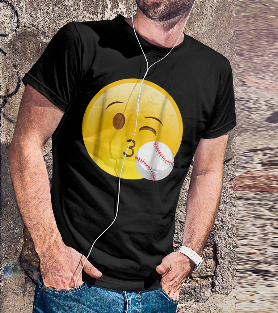 Emoji Baseball Kiss Funny Cute Sports League T-Shirt