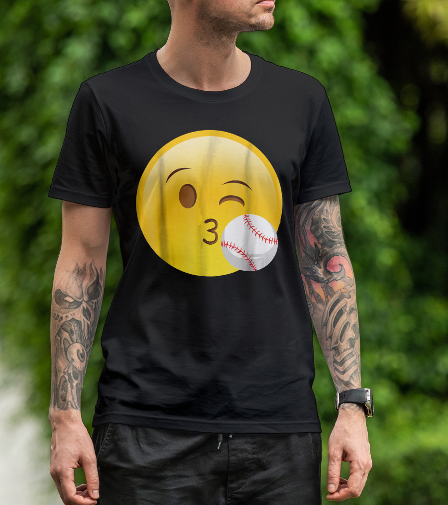Emoji Baseball Kiss Funny Cute Sports League T-Shirt