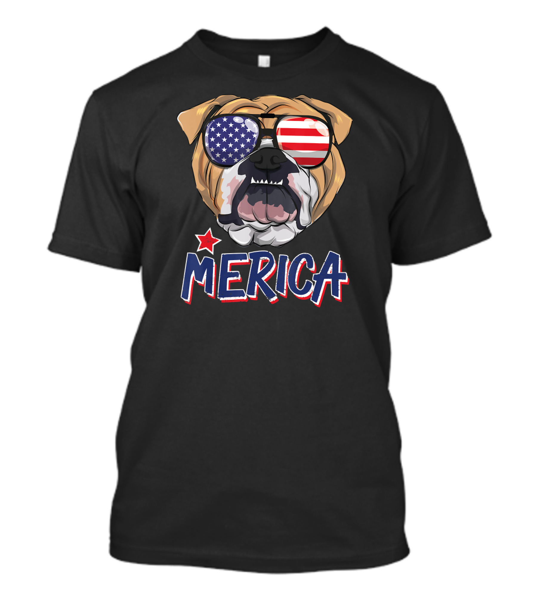 English Bulldog Merica American Flag Sunglasses T-Shirt