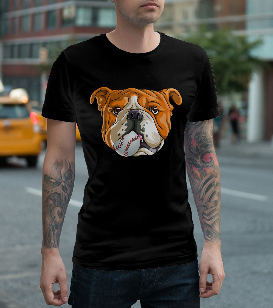 Baseball Bulldog With Ball In Mouth T-Shirt