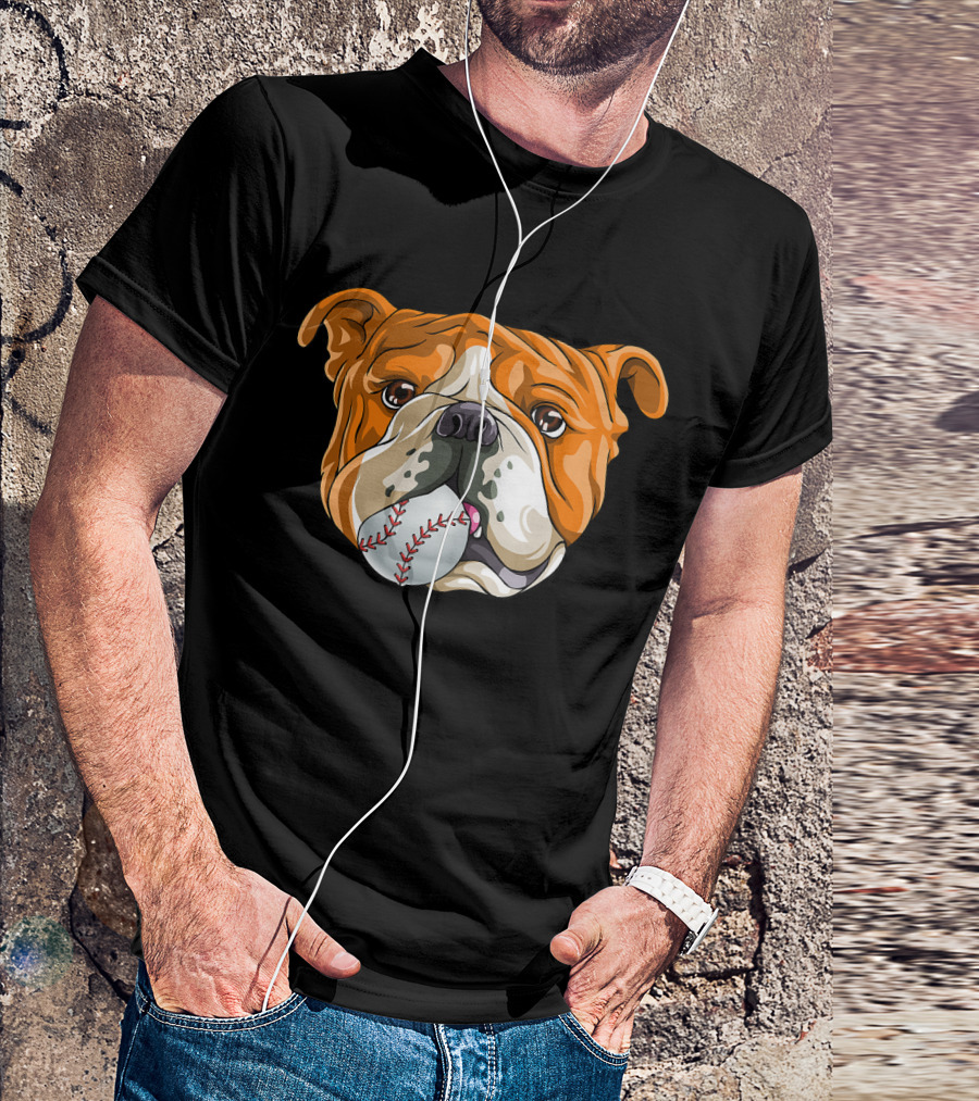 Baseball Bulldog With Ball In Mouth T-Shirt