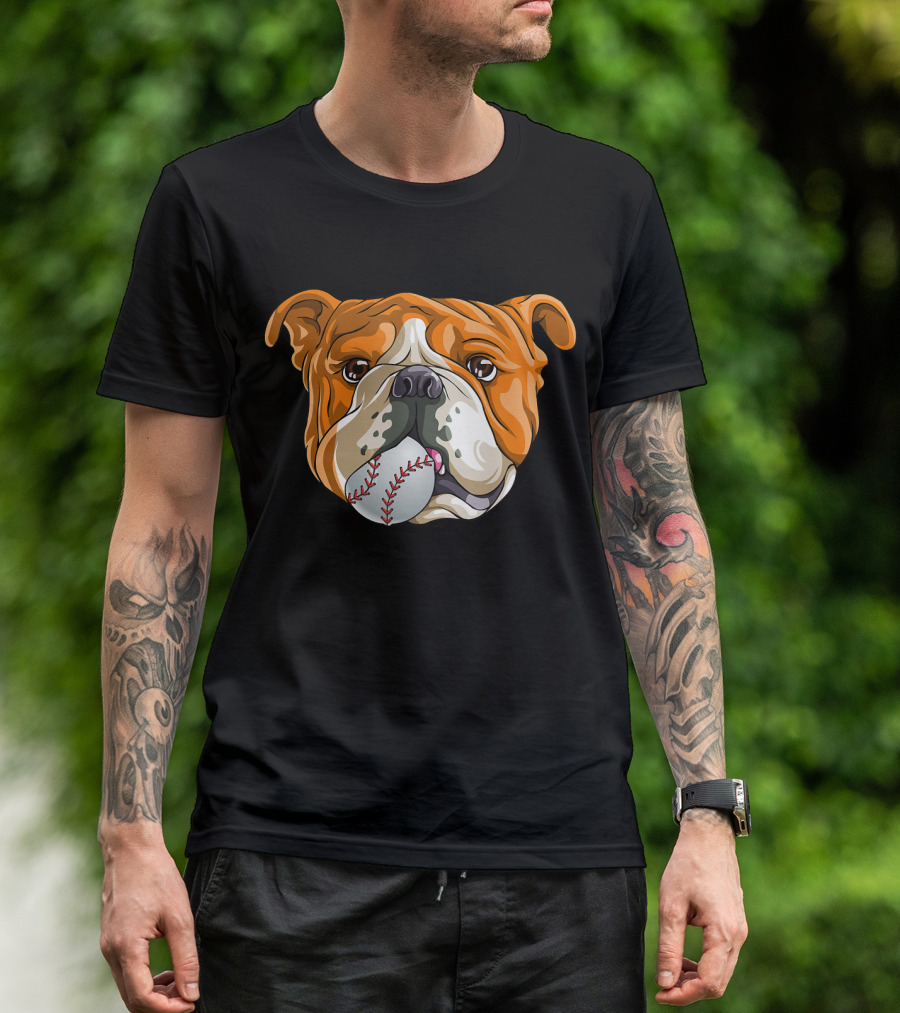 Baseball Bulldog With Ball In Mouth T-Shirt