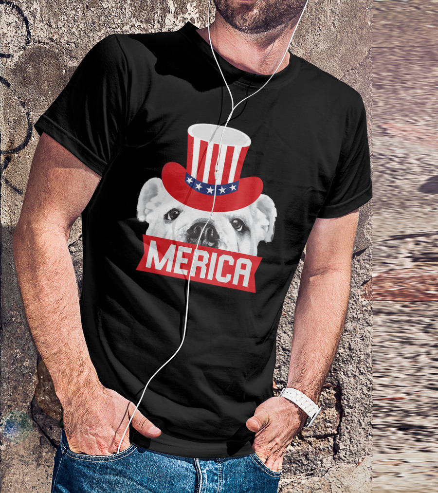 Merica English Bulldog Patriotic Top Hat Fourth Of July T-Shirt