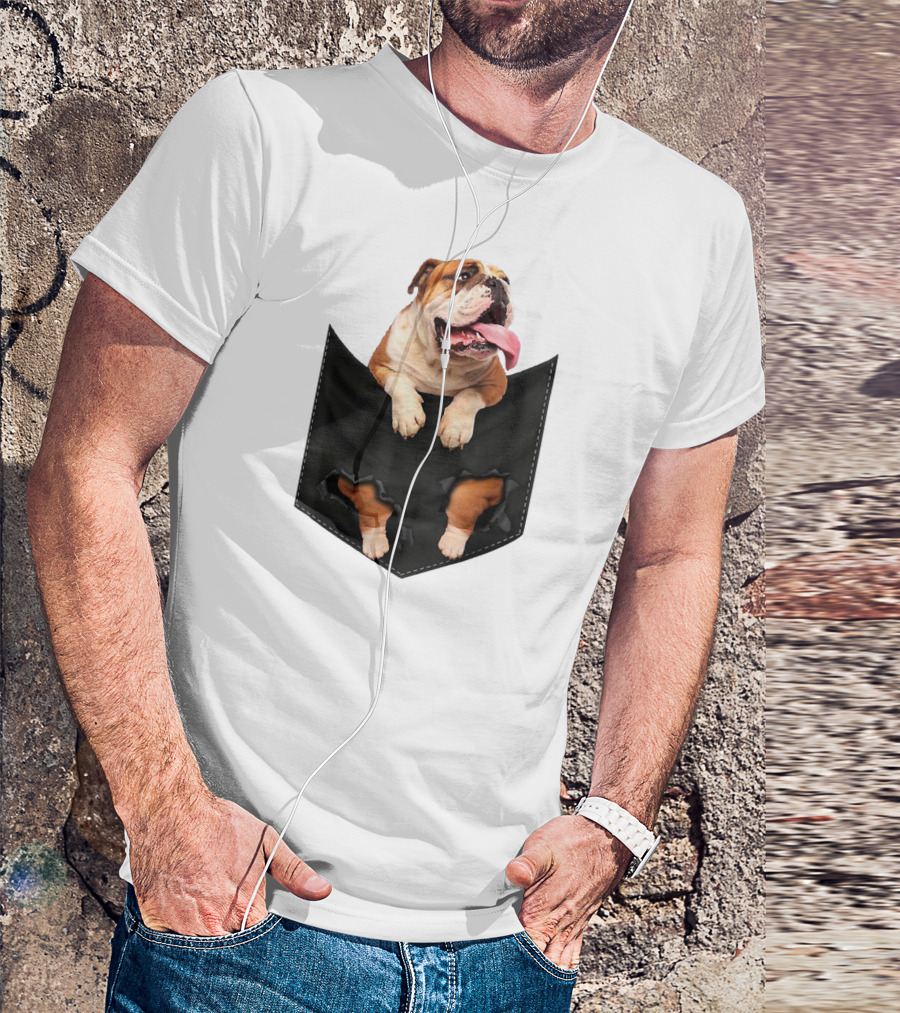English Bulldog Pocket Mid Bulldog Peeking Out T-Shirt