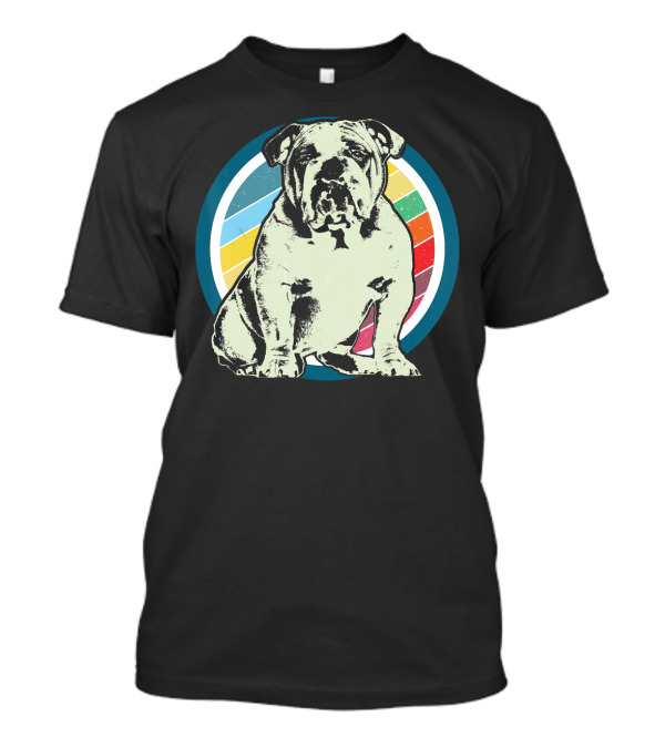 English Bulldog Retro Style Rainbow Circle T-Shirt