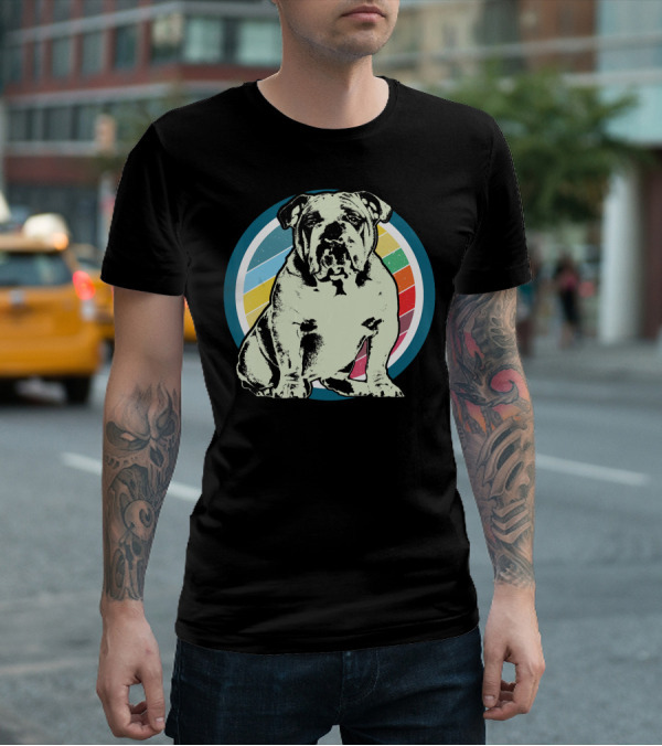 English Bulldog Retro Style Rainbow Circle T-Shirt
