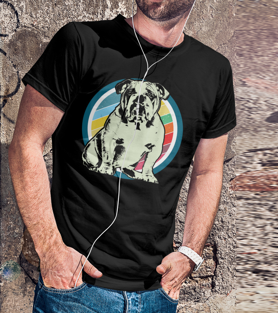 English Bulldog Retro Style Rainbow Circle T-Shirt