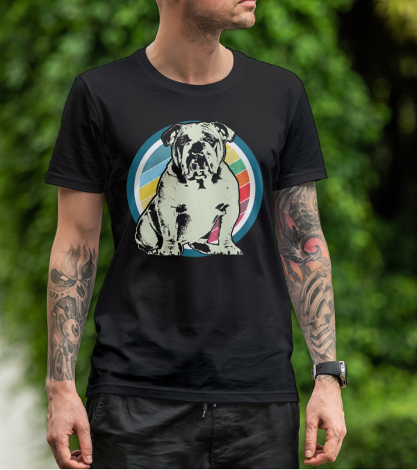 English Bulldog Retro Style Rainbow Circle T-Shirt