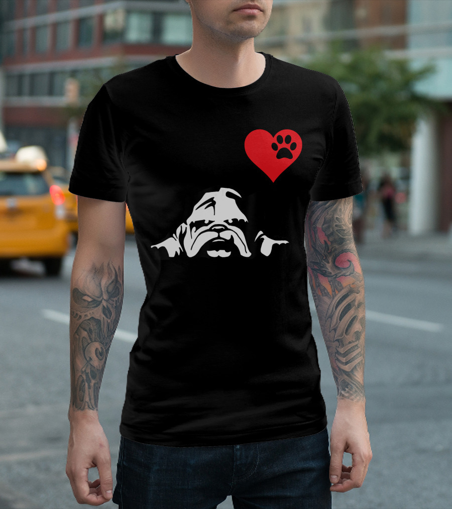 English Bulldog I Love My English Bulldog Heart Paw Prints T-Shirt