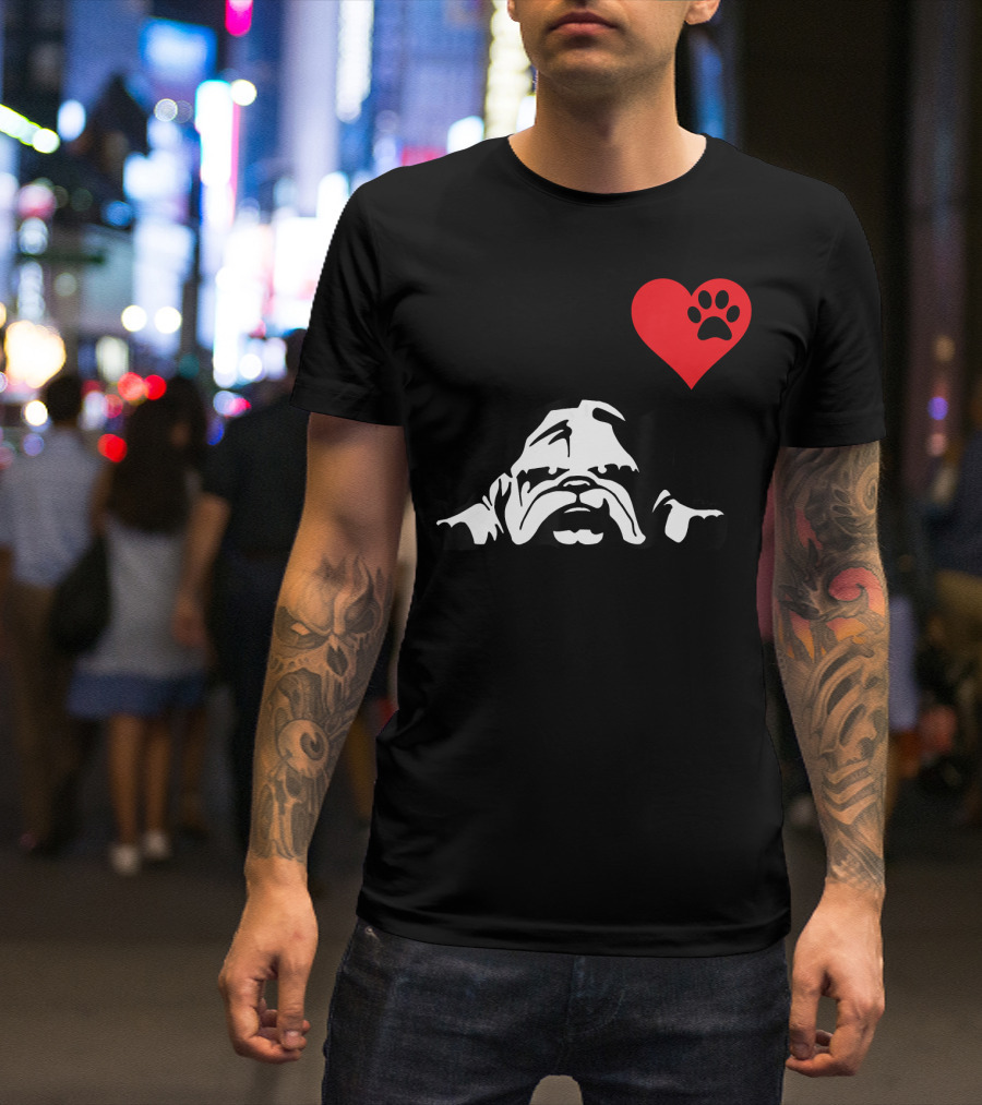 English Bulldog I Love My English Bulldog Heart Paw Prints T-Shirt