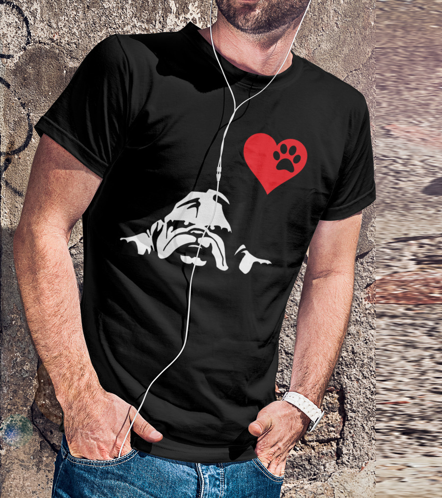 English Bulldog I Love My English Bulldog Heart Paw Prints T-Shirt